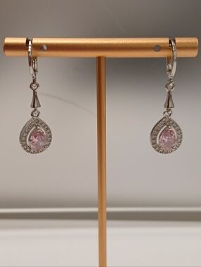 NEW! White Gold Plated Drop Earrings with Pink Teardrop Stones Pretty Bird